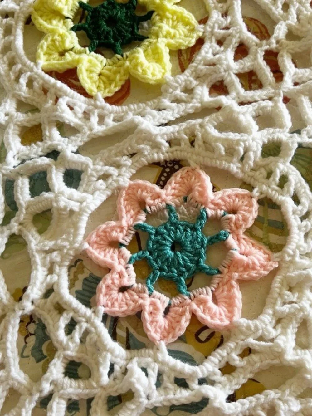 Colorful Fancy Granny Square w/ White Border Crochet Afghan Blanket Throw 50x100